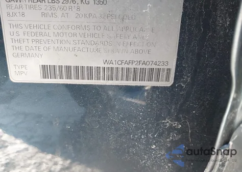 2015 Audi Q5 2.0T Premium from USA, damaged, VIN WA1CFAFP2FA074233